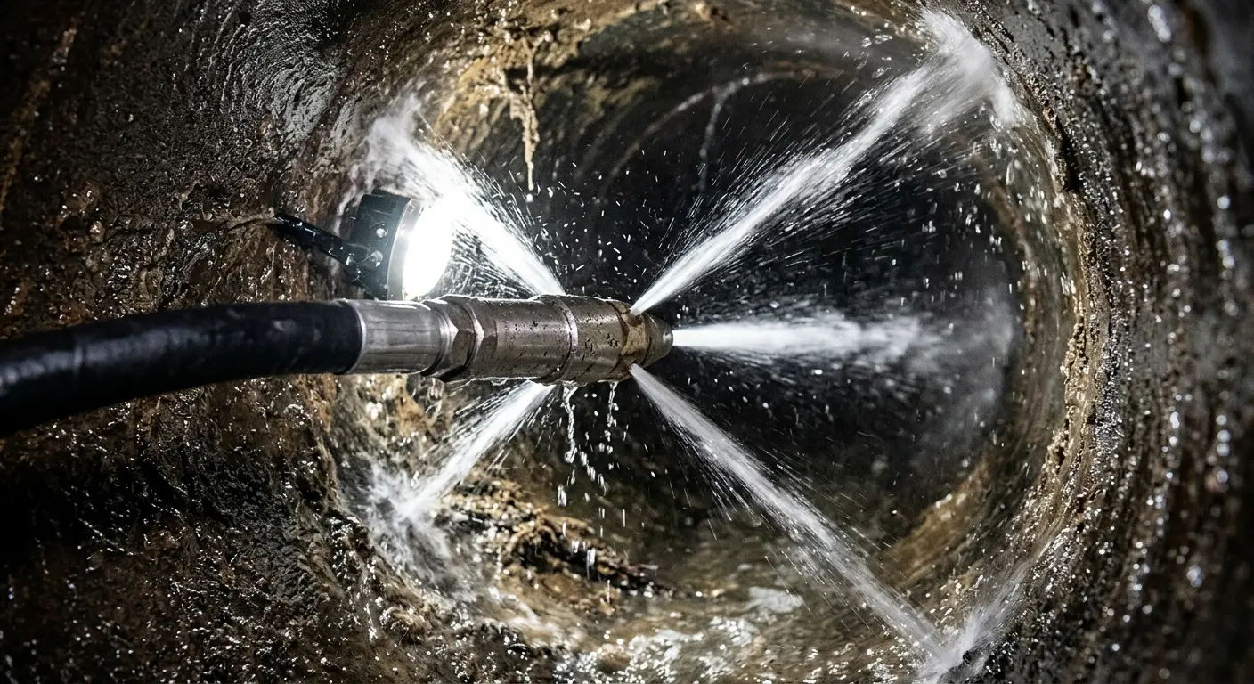 High-pressure hydro jetting nozzle cleaning sewer pipe for Storm Drain Cleaning in Torrington